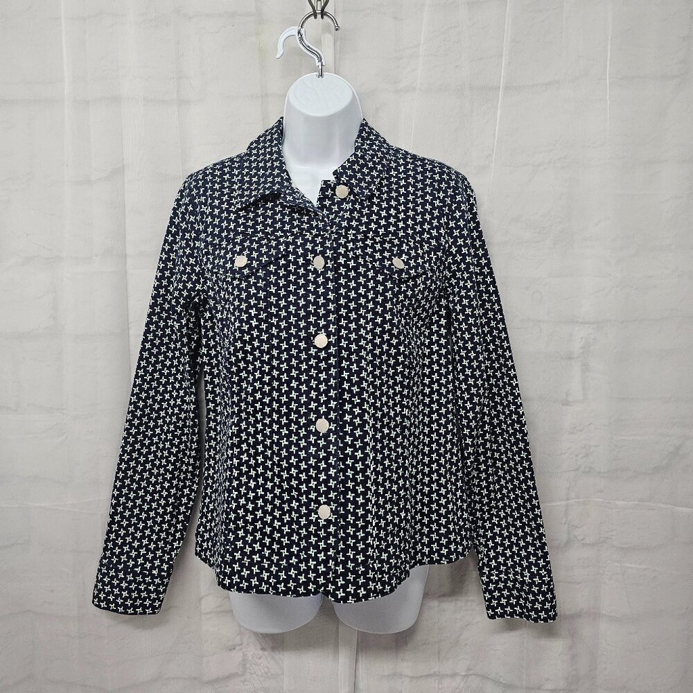 Charter Club Jacket Navy Green Preppy Geometric Retro Casual M